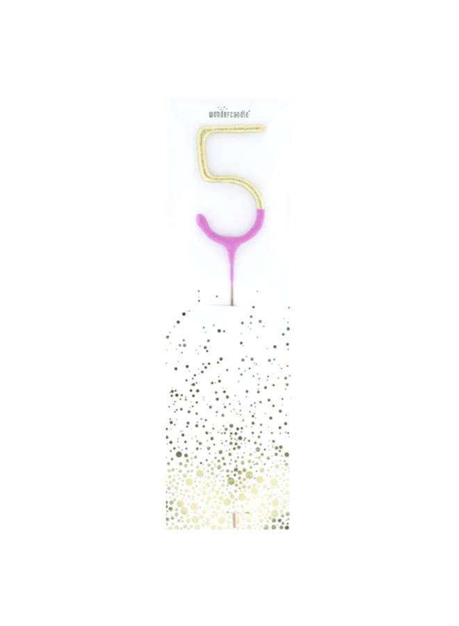 Wondercandle Bicolor 2-Tone Gold Pink Celebration Candle Number 5 Decorative Cake Topper for Birthdays Anniversaries Parties Elegant Personalized Gift German Made